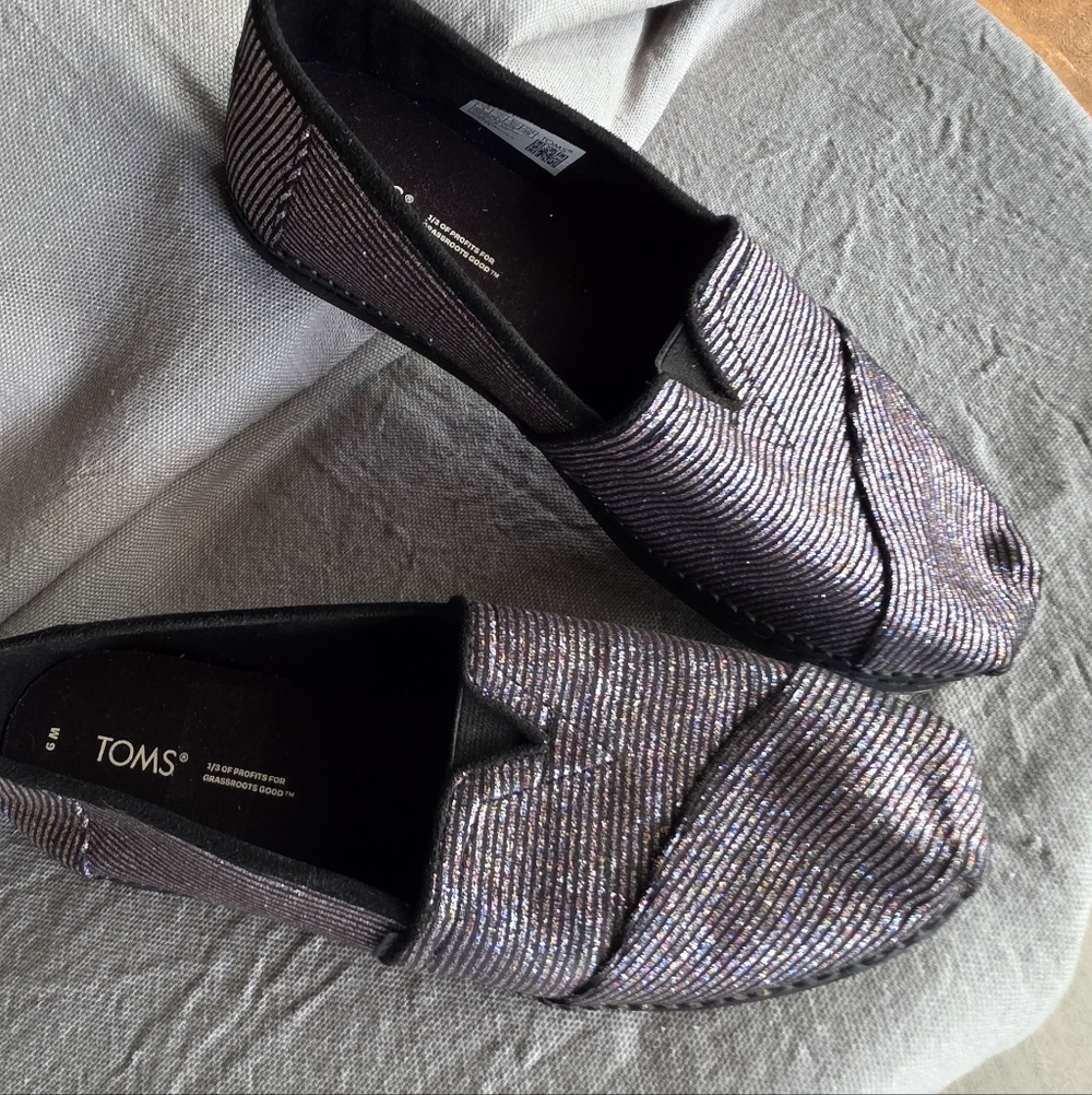 TOMS Alpargata Black SPARKLE Metallic GLITTER Slip-On Flats 6